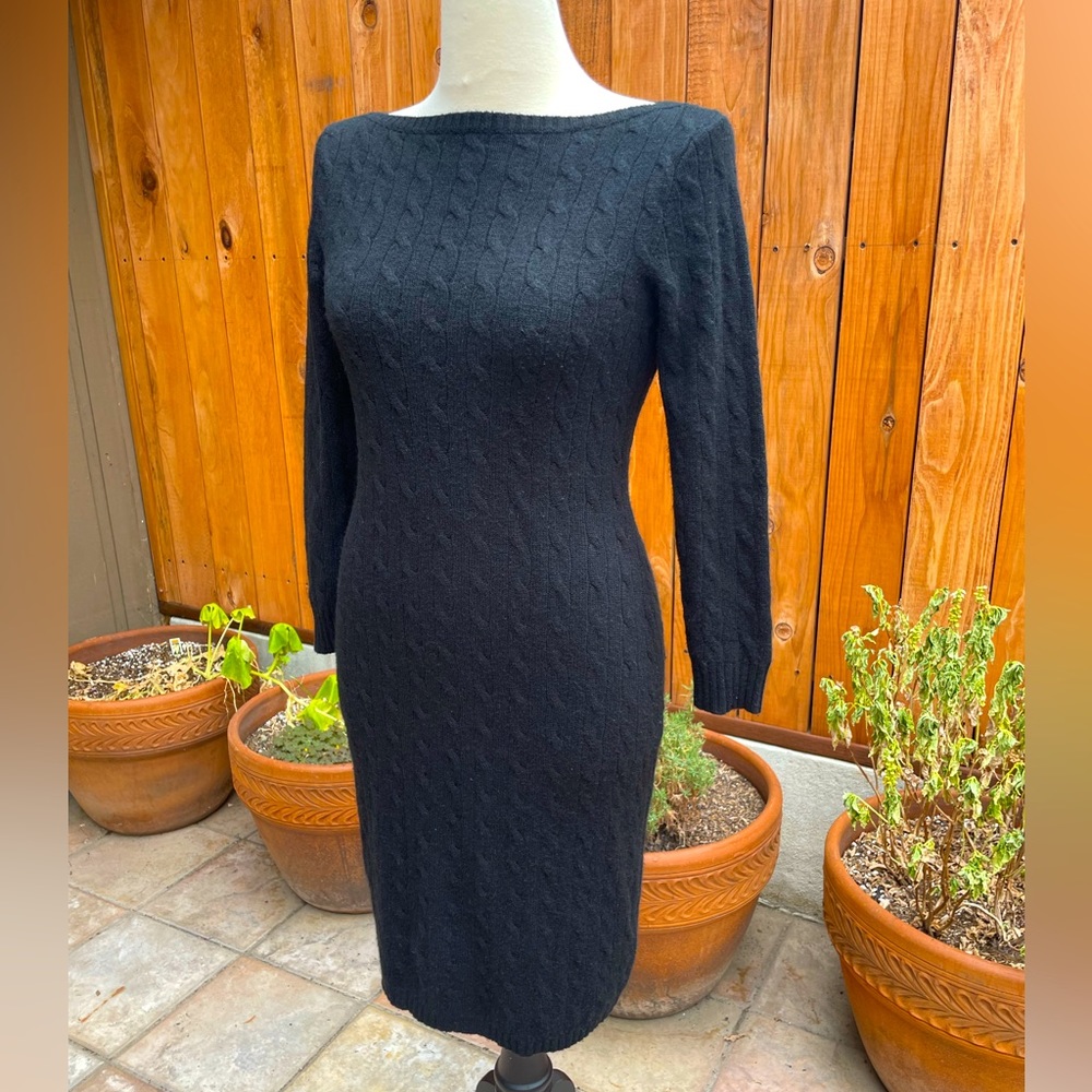 Ralph Lauren black label 100% cashmere cable knit, boat neck sweater dress M L